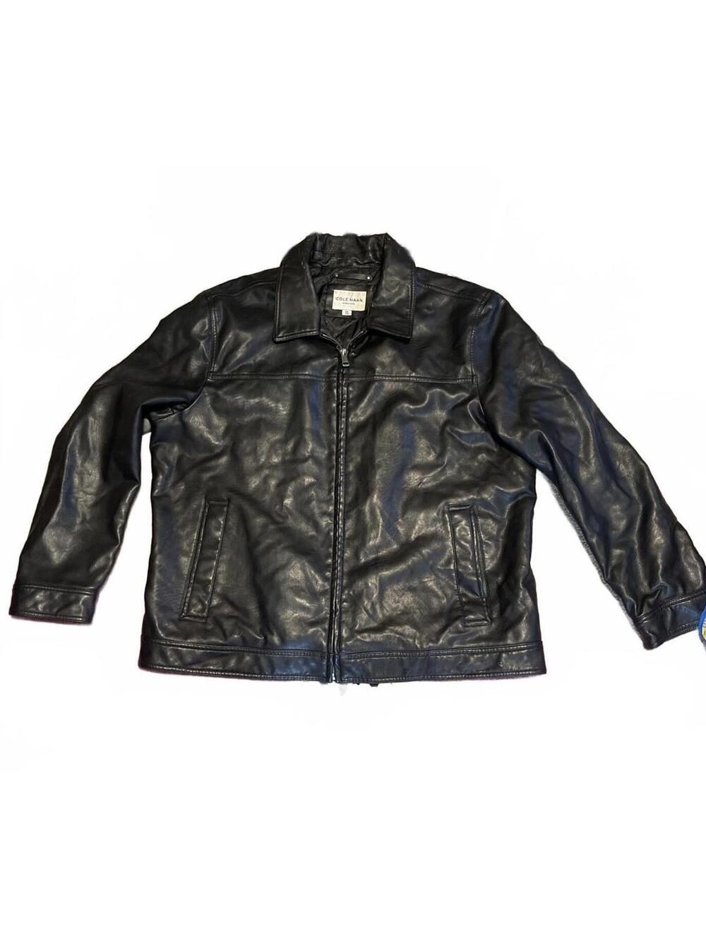 Cole Haan Signature Men's Black Faux Leather Jacket Size XXL Full Zip